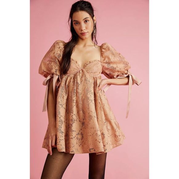 Free People x For Love & Lemons Louisa Lace Mini Babydoll Dress - Picture 1 of 12